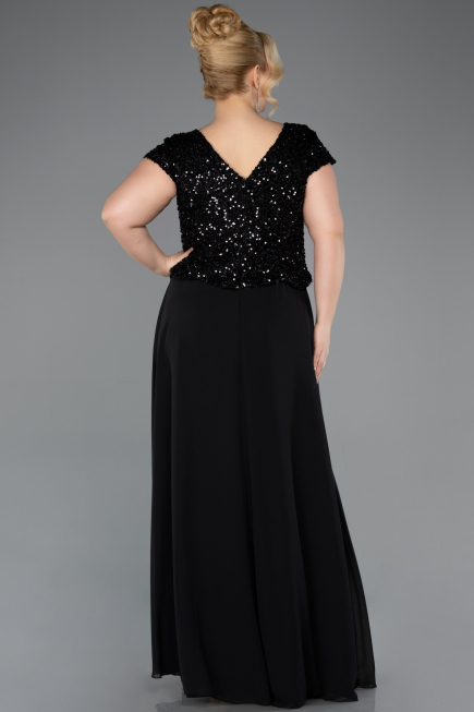 Long Black Chiffon Plus Size Evening Dress ABU5651