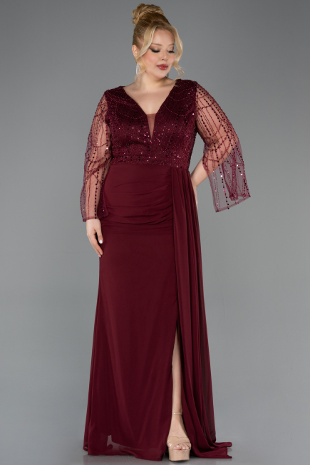 Long Burgundy Chiffon Plus Size Evening Dress ABU5624