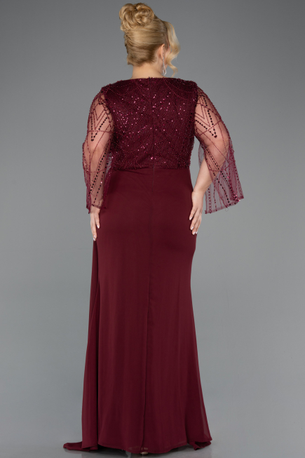 Long Burgundy Chiffon Plus Size Evening Dress ABU5624