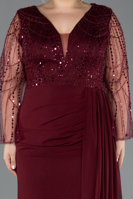 Long Burgundy Chiffon Plus Size Evening Dress ABU5624