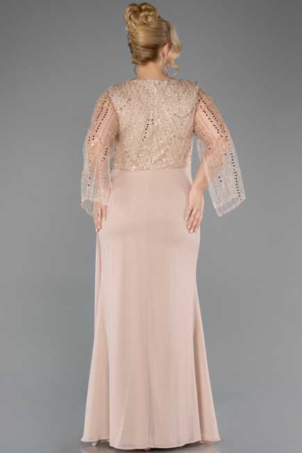 Long Gold Chiffon Plus Size Evening Dress ABU5624