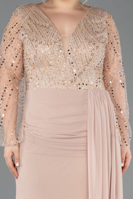 Long Gold Chiffon Plus Size Evening Dress ABU5624