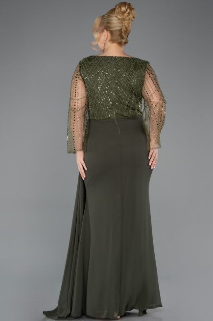 Long Olive Drab Chiffon Plus Size Evening Dress ABU5624