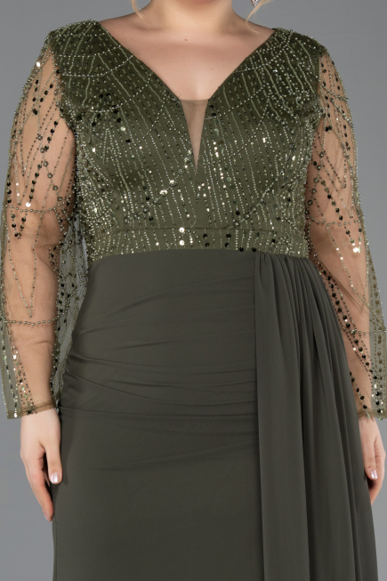 Long Olive Drab Chiffon Plus Size Evening Dress ABU5624