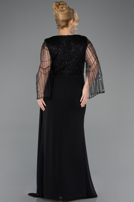 Long Black Chiffon Plus Size Evening Dress ABU5624