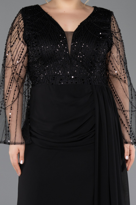Long Black Chiffon Plus Size Evening Dress ABU5624