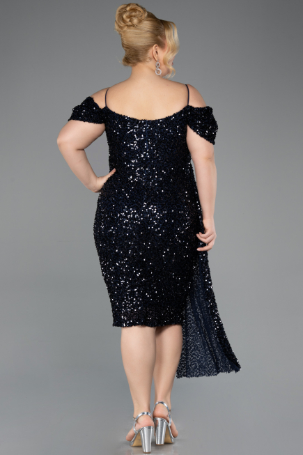 Midi Navy Blue Plus Size Cocktail Dress ABK2534