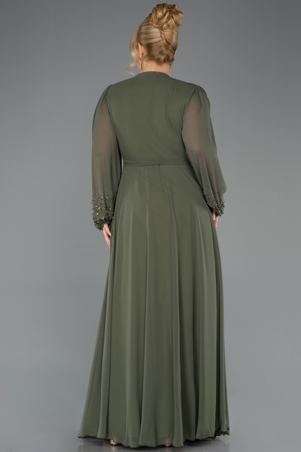 Olive Drab Long Chiffon Plus Size Evening Dress ABU3075