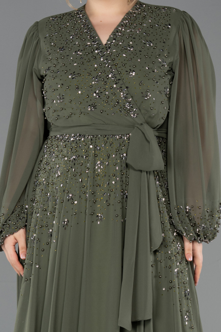 Olive Drab Long Chiffon Plus Size Evening Dress ABU3075
