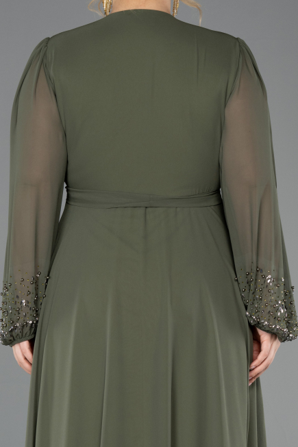 Olive Drab Long Chiffon Plus Size Evening Dress ABU3075
