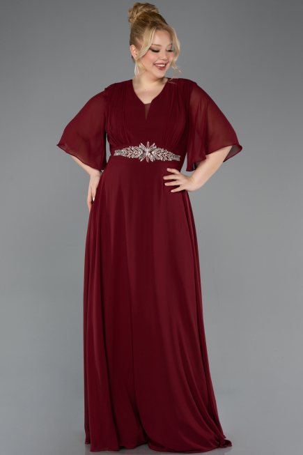 Long Burgundy Chiffon Plus Size Evening Dress ABU5613