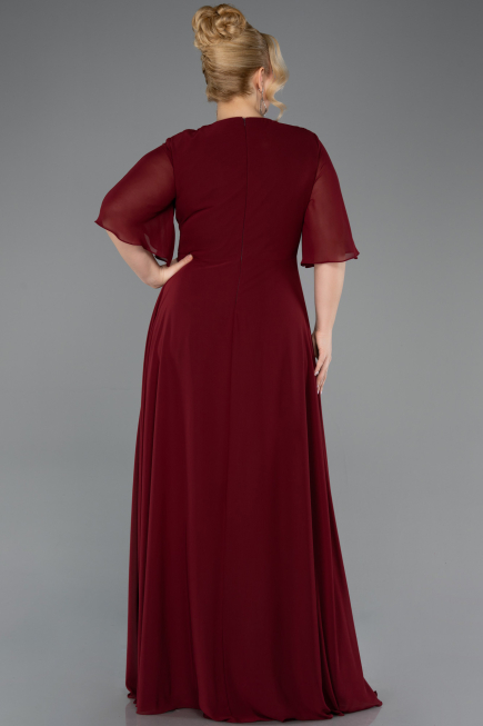 Long Burgundy Chiffon Plus Size Evening Dress ABU5613