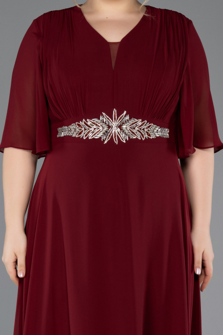 Long Burgundy Chiffon Plus Size Evening Dress ABU5613