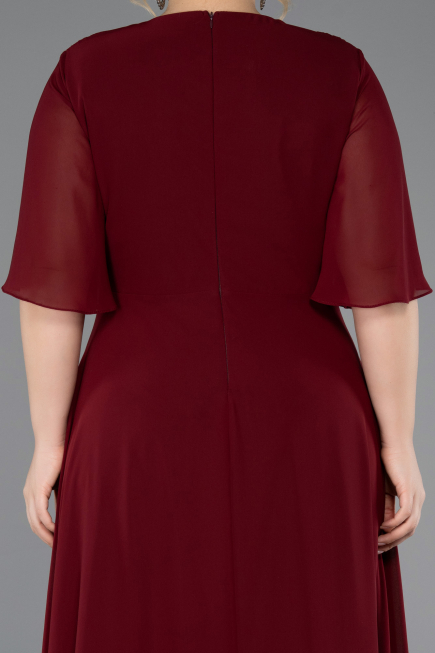 Long Burgundy Chiffon Plus Size Evening Dress ABU5613