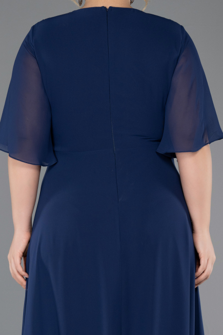 Long Navy Blue Chiffon Plus Size Evening Dress ABU5613