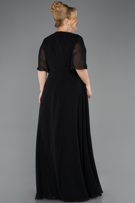 Long Black Chiffon Plus Size Evening Dress ABU5613
