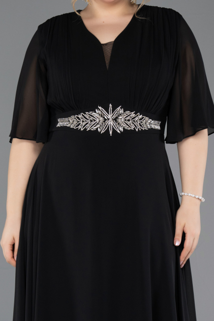 Long Black Chiffon Plus Size Evening Dress ABU5613