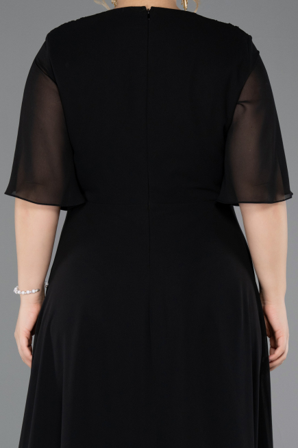 Long Black Chiffon Plus Size Evening Dress ABU5613
