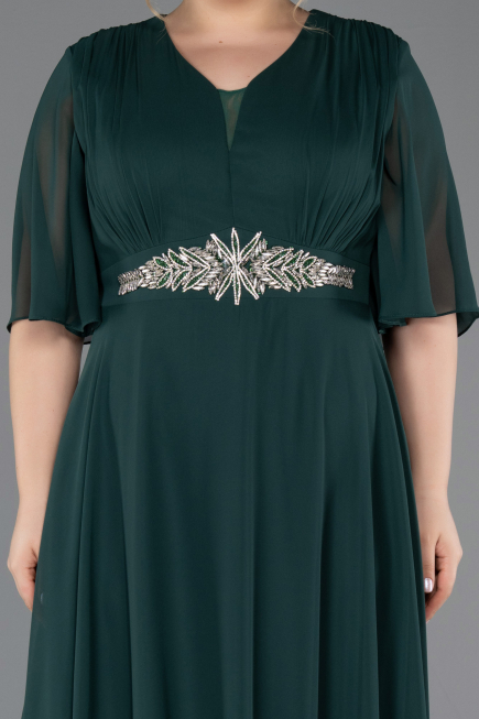 Long Emerald Green Chiffon Plus Size Evening Dress ABU5613