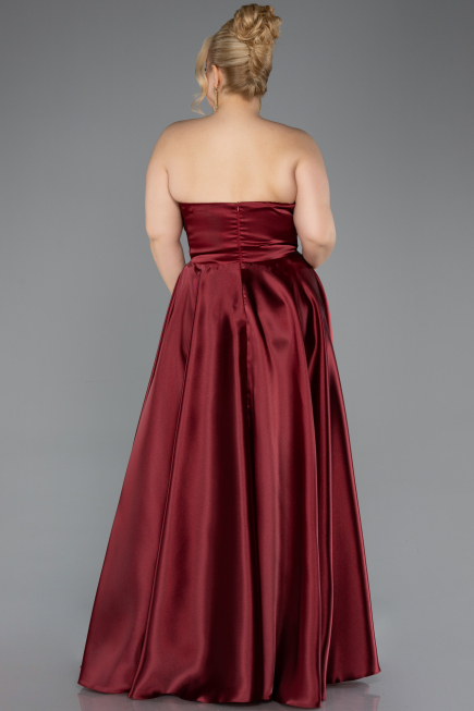 Long Burgundy Satin Plus Size Evening Dress ABU5650