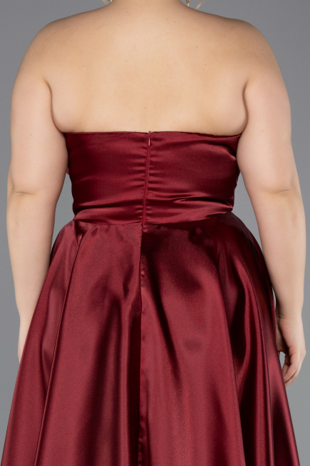 Long Burgundy Satin Plus Size Evening Dress ABU5650