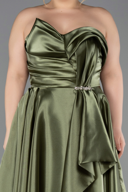 Long Olive Drab Satin Plus Size Evening Dress ABU5650