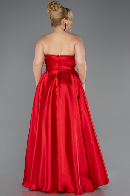 Long Red Satin Plus Size Evening Dress ABU5650