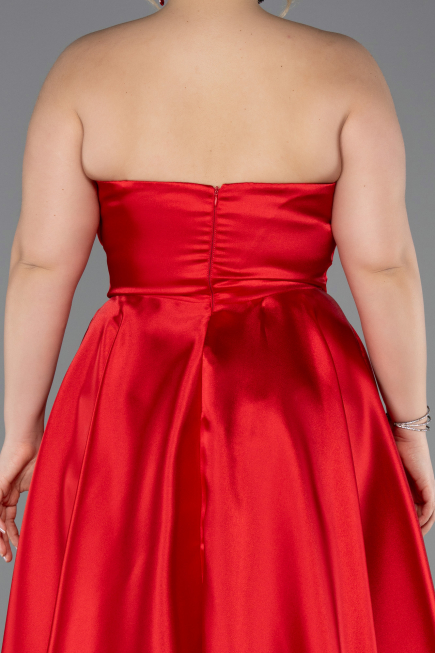 Long Red Satin Plus Size Evening Dress ABU5650
