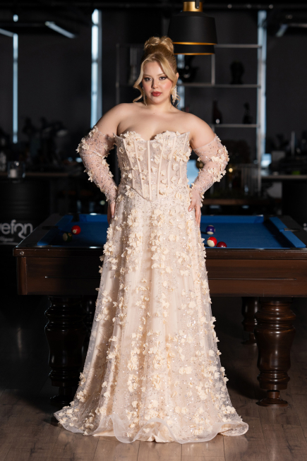 Long Gold Plus Size Engagement Dress ABU5660