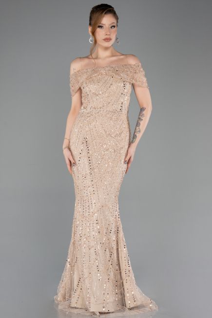 Long Gold Beaded Evening Dress ABU5694