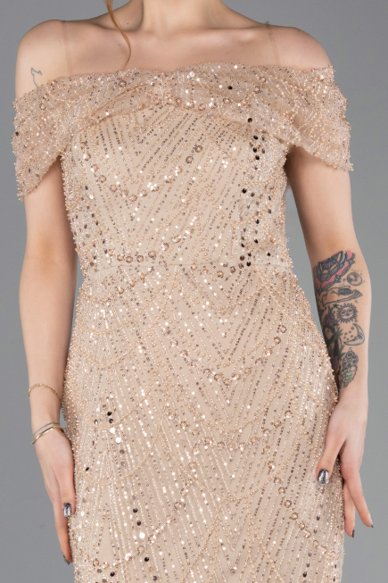 Long Gold Beaded Evening Dress ABU5694