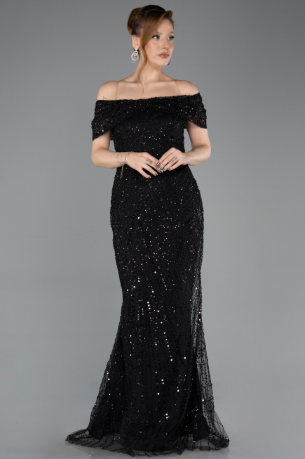 Long Black Beaded Evening Dress ABU5694