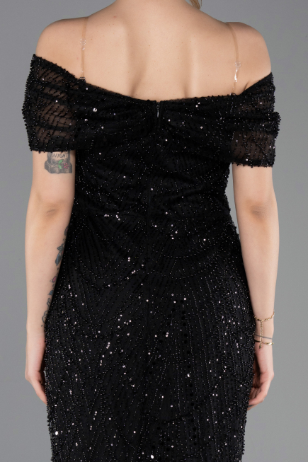 Long Black Beaded Evening Dress ABU5694