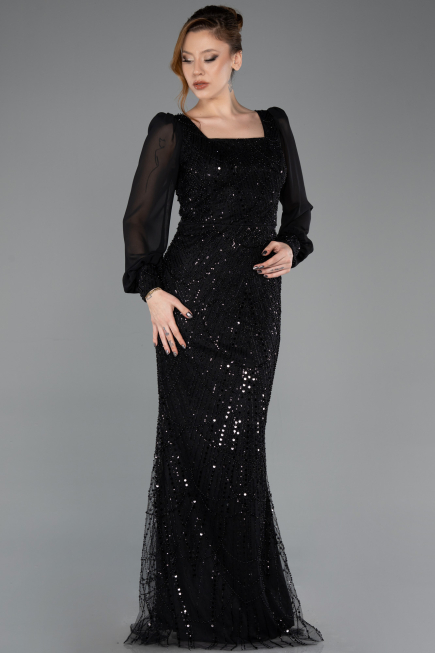 Long Black Beaded Evening Dress ABU5695