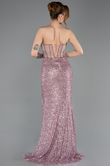 Long Powder Color Beaded Evening Dress ABU5696