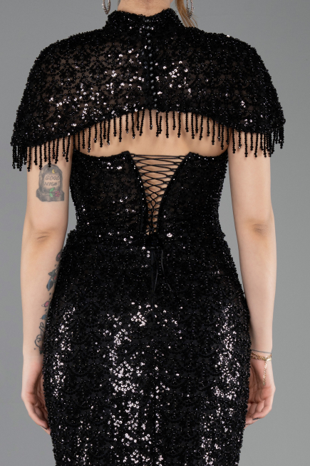 Long Black Beaded Mermaid Evening Gown ABU5697