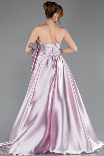 Powder Color Strapless High Slit Long Satin Graduation Prom Dress ABU4774