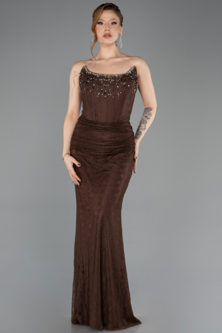 Long Brown Dantelle Evening Dress ABU5717