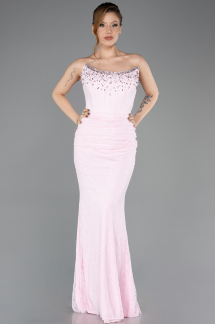 Long Powder Color Dantelle Evening Dress ABU5717