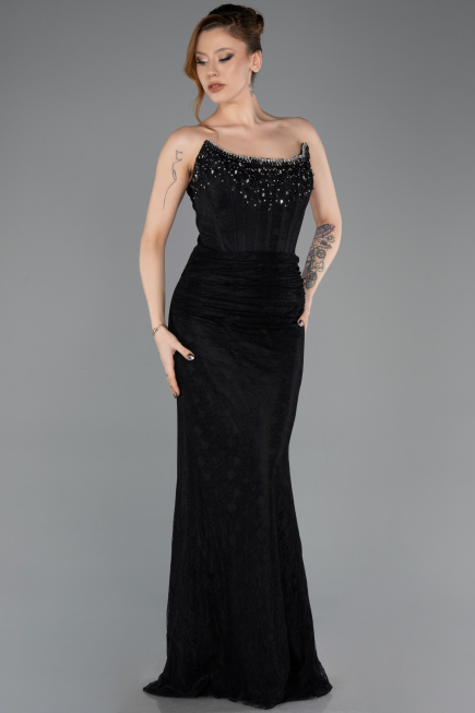 Long Black Dantelle Evening Dress ABU5717
