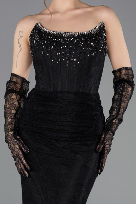 Long Black Dantelle Evening Dress ABU5717