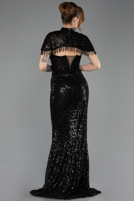Long Black Beaded Mermaid Evening Gown ABU5697