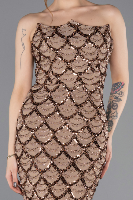 Long Copper Scaly Evening Dress ABU5701