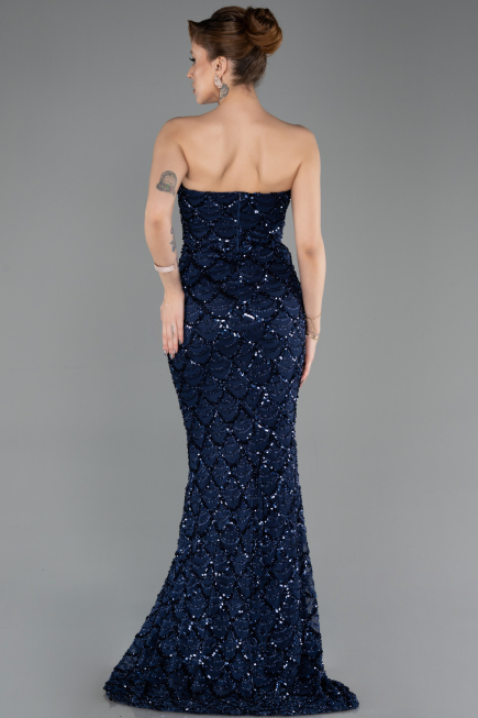 Long Navy Blue Scaly Evening Dress ABU5701