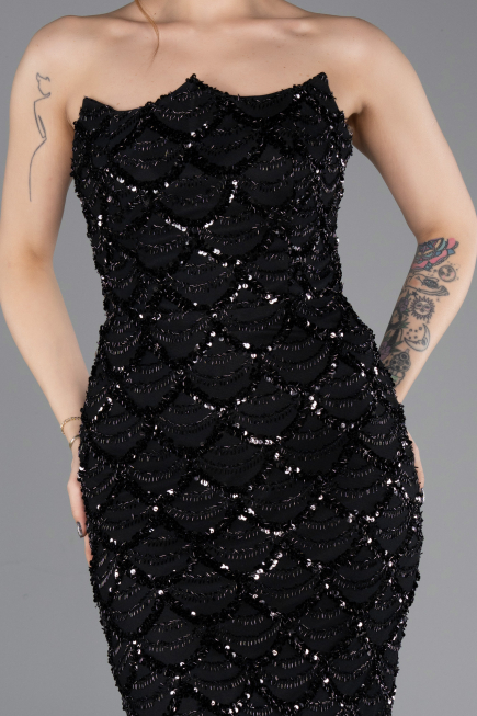 Long Black Scaly Evening Dress ABU5701