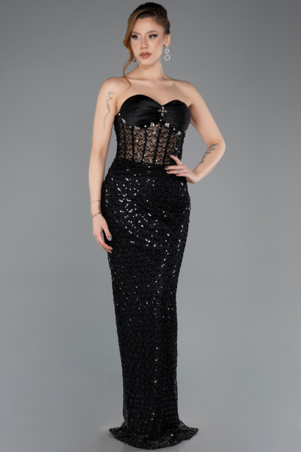 Long Black Scaly Evening Dress ABU5702