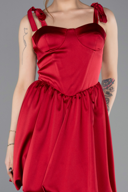 Short Burgundy Satin Prom Gown ABK2536