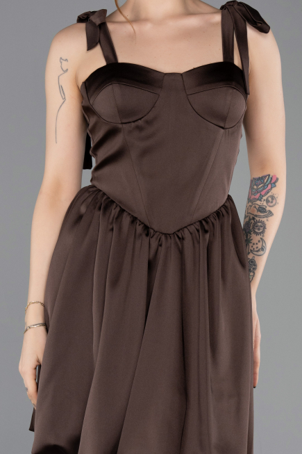 Short Brown Satin Prom Gown ABK2536