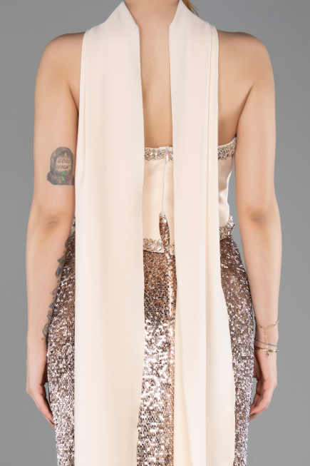 Long Beige Scaly Mermaid Evening Gown ABU5703