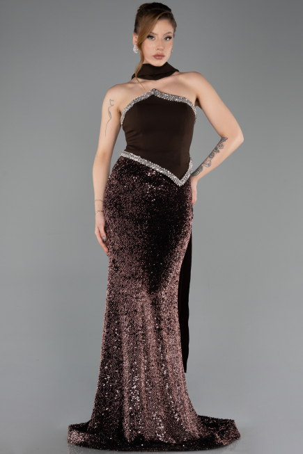 Long Brown Scaly Mermaid Evening Gown ABU5703